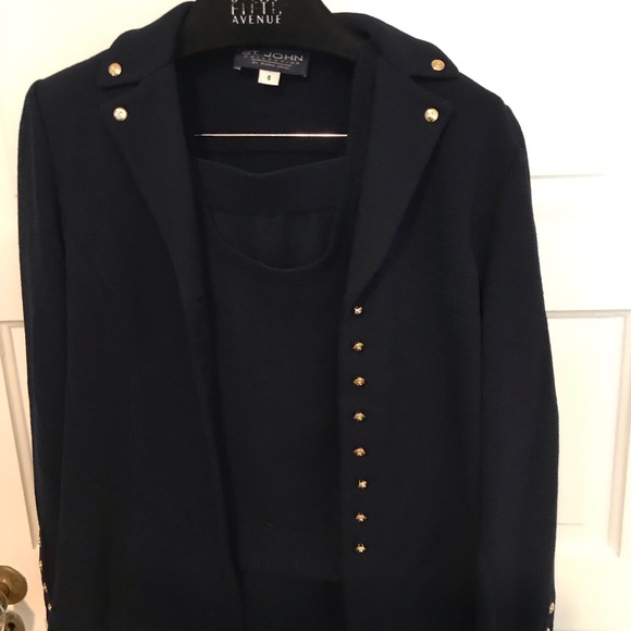 Vintage St John Dark Blue 3-Piece Suit Jacket & Skirt & Cami Sz 6 & 10 See Note - Picture 6 of 15